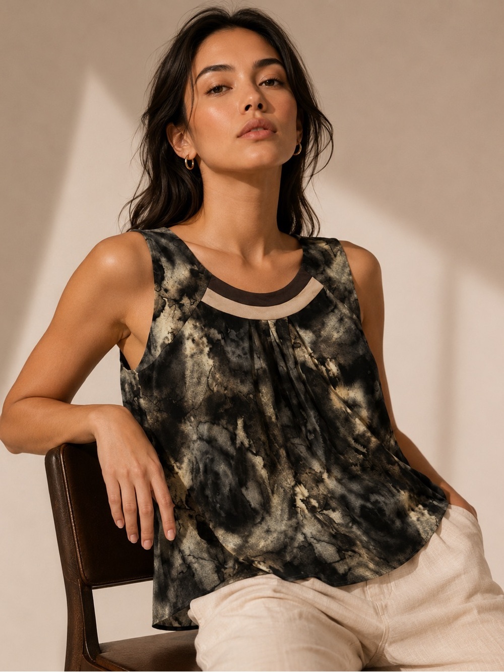 Cato Woman Black Gray Watercolor Sleeveless Blouse Plus 22/24W